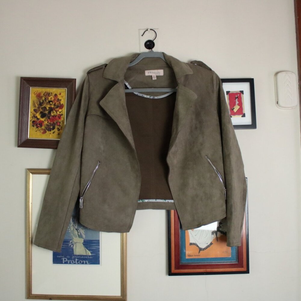 Philosophy Olive Green Faux Leather Jacket Size XS